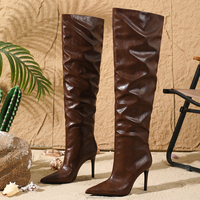 Bottes hautes sexy pour femmes à motif, élégantes, à bout pointu, talons aiguilles, froncées, longues, pour l'hiver, vente en gros