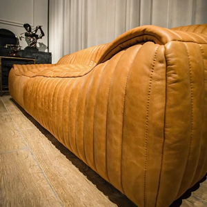 أريكة من الجلد البني بتصميم جديد 3 مقاعد أريكة فاخرة إيطالية أريكة سرير أريكة جلدية أصلية أثاث غرفة معيشة - Product Image 5