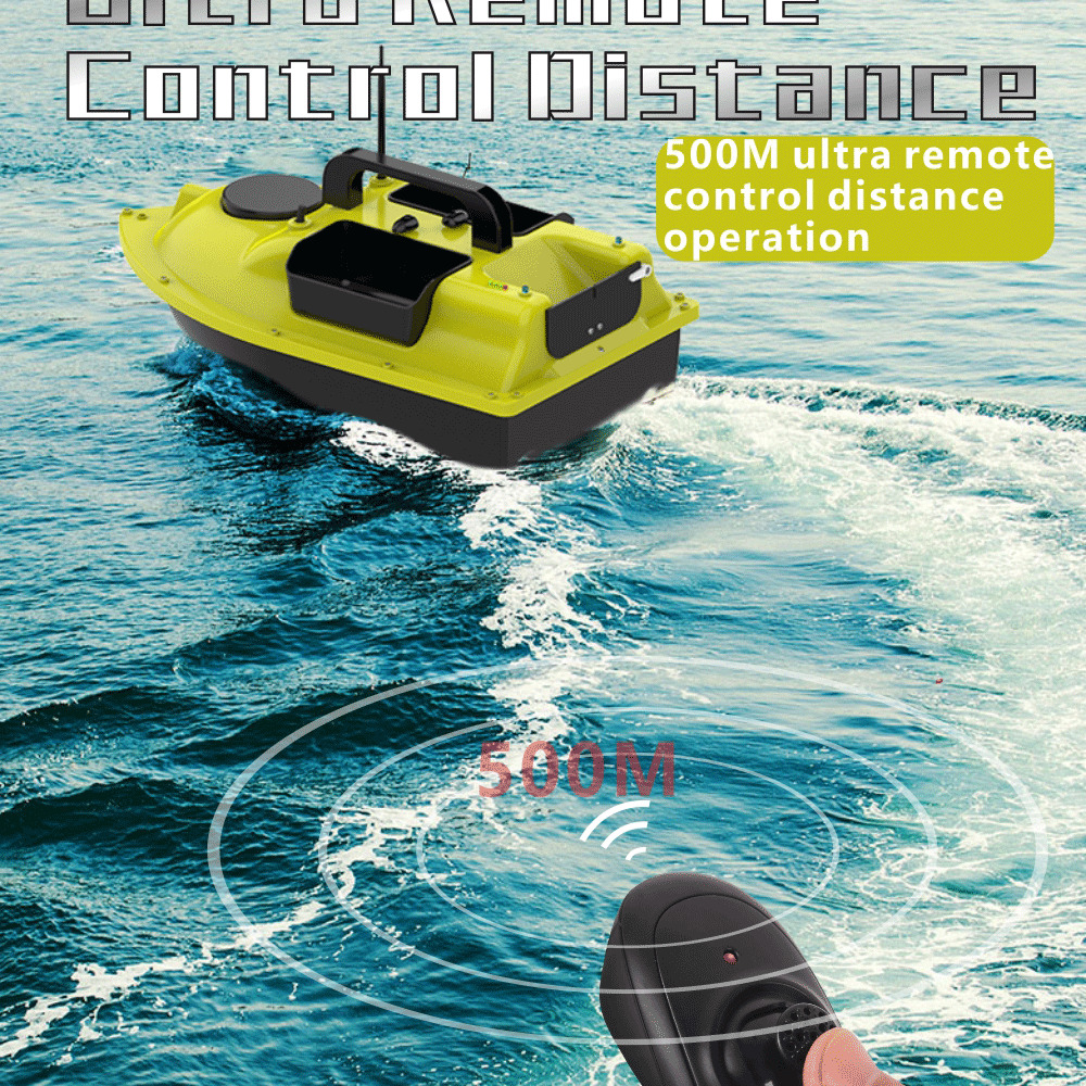 HXBER Bateau d'appât de pêche GPS 500 m Télécommande Bateau d'appât double moteur Détecteur de poissons 2 kg Support de chargement automatique Croisière/Retour/Route Correction avec veilleuse