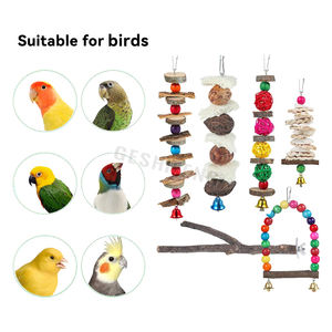 Grande pappagallo uccello giocattoli da masticare noci naturali blocchi di legno uccelli gabbia Stand palline colorate <span class=keywords><strong>Rattan</strong></span> uccello da masticare altalena giocattolo - Product Image 3