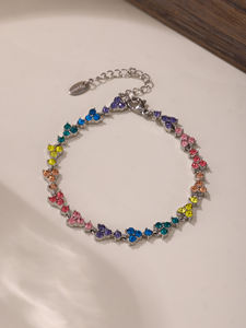 Modestil voller Dreieck Pflaumen blüte Spleißen <span class=keywords><strong>hand</strong></span> eingelegte runde Zirkon Paar Armband Edelstahl Schmuck - Product Image 6