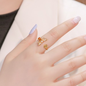 Anillo de Abeja de Citrino Natural Chapado en Oro de 14K, Plata de Ley 925 con Pavé de Panal, Anillo Abierto Ajustable al por Mayor para Mujer - Product Image 3