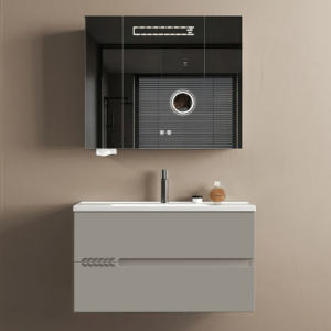 Meuble de salle de bain de qualité hôtelière <span class=keywords><strong>Armoire</strong></span> en aluminium avec lavabo simple et grand miroir d'habillage - Product Image 1