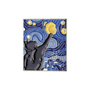 Broche en métal haut de gamme, série Peinture à l'huile Van Gogh, moulée par injection, électroplaquée noire, finition peinture au four, motif fleur de poitrine, polyvalente - Product Image 6