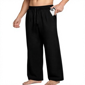 Pantalones casuales de pierna ancha para hombre, pantalones rectos con cintura elástica y cordón, ropa ligera de verano para estar en casa - Product Image 3