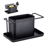 Organisateur d'évier de cuisine en acier inoxydable noir, revêtement poudré noir mat, porte-éponge pour évier