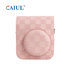 Étui de protection pour appareil photo <span class=keywords><strong>Instax</strong></span> <span class=keywords><strong>Mini11</strong></span>/12 en cuir PU vintage à damier solide en gros, style rétro - Product Image 6