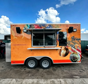 Remorque de tacos pour marché nocturne mobile avec construction en fibre de verre, gril à plateau plat et lampe chauffante pour la <span class=keywords><strong>vente</strong></span> de collations et de bonbons en fin de soirée - Product Image 4