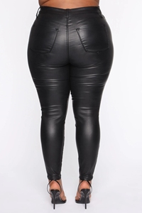 <span class=keywords><strong>Pantaloni</strong></span> in pelle lucida sintetica all'ingrosso Logo personalizzato di alta qualità con cerniera Fly fit Pencil 3X Plus Size <span class=keywords><strong>pantaloni</strong></span> in pelle da <span class=keywords><strong>donna</strong></span> grassi <span class=keywords><strong>neri</strong></span> - Product Image 3