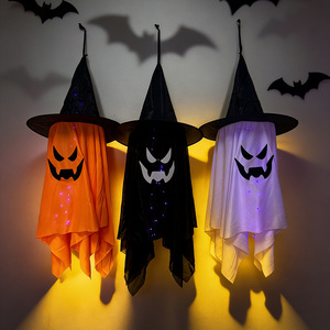 Décoration d'Halloween : Chapeau de Sorcière Lumineux, Fantôme Suspendu, Ornement Extérieur, Pendentif de Porte, Accessoire de Scène de Fête, Décoration Suspendue - Product Image 6