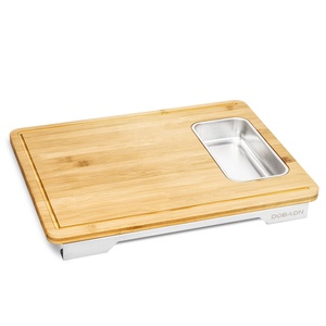 Planche à découper en bambou rétro RV gravée, bloc de boucher en bois, planche à découper en bambou avec conteneur en acier inoxydable, plateaux coulissants - Product Image 1