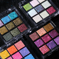 Nouveau Vente en Gros de Cosmétiques à Haute Pigmentation Mini 9 Couleurs Pan Glitter Ombre à Paupières Vegan Logo Personnalisé 9 Couleurs Palette de Fard à Paupières