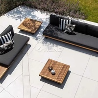 Canapé de jardin de luxe en teck pour hôtel et villa, ensemble de mobilier de patio extérieur en aluminium avec coussins imperméables, style décontracté