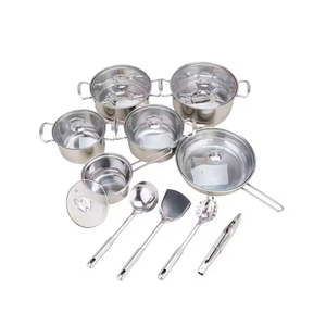 En stock – Ensemble de 14 ustensiles de cuisine en acier inoxydable : casseroles, faitouts, poêles, cuiseurs vapeur, cuillères et spatules - Product Image 2