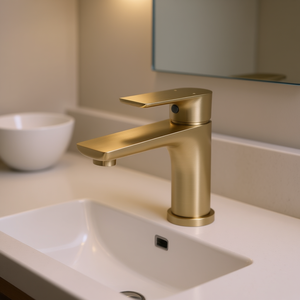 Grifo Monomando para Lavabo en Oro Cepillado, Accesorio Metálico Moderno para Baño - Product Image 2