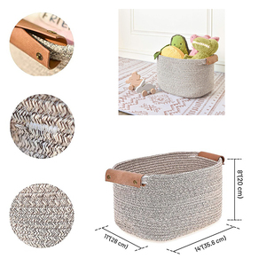 Nordic Cotton Rope Woven <strong>Square</strong> <strong>Storage</strong> <strong>Basket</strong> with Leather Handles Cross-Border Household Fabric <strong>Basket</strong> - Product Image 3
