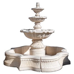 Fontaine de jardin en marbre naturel sculpté à la main de luxe, grande sculpture en marbre pour la décoration de villas et de parcs - Product Image 1