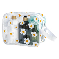 Pochette cosmétique et trousse de voyage transparente à motifs floraux avec poignée - Trousse de maquillage en PVC durable avec fermeture éclair, sac de voyage imperméable