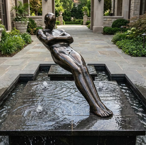 Sculpture en bronze personnalisée, grande statue abstraite moderne de figure humaine, art métallique poli pour galerie, hall d'hôtel, villa, décoration de jardin - Product Image 6