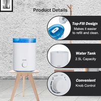 Humidificateur à ultrasons à brume froide, capacité 2L, plastique, électrique, pour voiture, maison, extérieur, garantie 1 an
