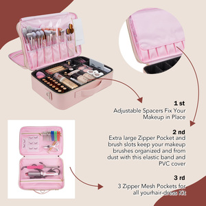 Professional <b>Makeup</b> Bag Travel <b>Makeup</b> Organizer <b>Case</b> Portable Make up Artist Bags with Brush Holder Adjustable Dividers - Product Image 2