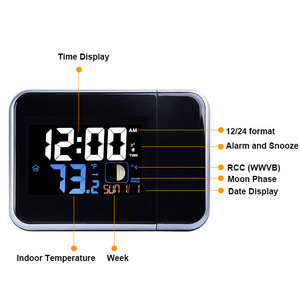 Đài phát thanh kỹ thuật số kiểm soát chiếu báo động bàn đồng hồ 180 độ có thể điều chỉnh với Trạm thời tiết và nhiệt độ độ ẩm hiển thị - Product Image 3