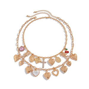 卸売りファッション多層調節可能ハート形クロスアングルチェリーペンダントヒップホップパンクスタイルユニセックスクールチョーカジュエリー - Product Image 1