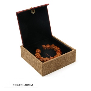 Custom Logo Chinese Traditional Burlap Tassel Jewelry Box Classic Rectangular Gift Packaging for Bracelets Pendants Square - Product Image 6