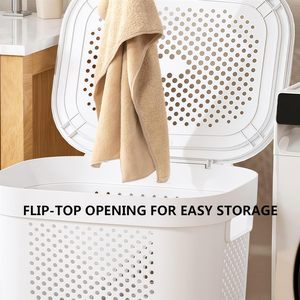 Panier de rangement pour linge sale, grande capacité, en plastique coloré, taille moyenne, produit ménager très vendu - Product Image 4