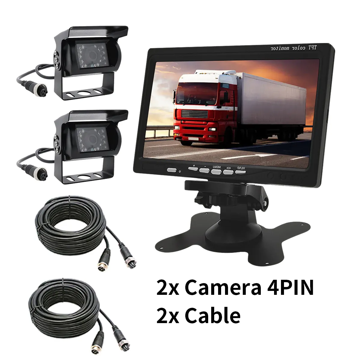 YWX Sistema de Câmera de Caminhão Monitor de TV para Carro 4 pinos 7 polegadas LCD Monitor para Caminhão Ônibus Van Câmera de Visão Noturna à prova d'água Assistente de Estacionamento
