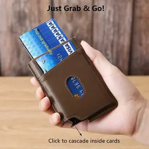 Vintage Crazy Horse Skin Mens Designer Wallet Genuine Leather Pop Up Credit Card Wallet For Men