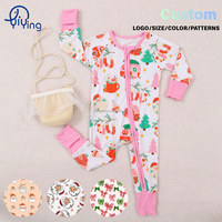 Pyjama en viscose de bambou personnalisé pour nouveau-né, manches longues, combinaison de Noël pour bébé, imprimé Père Noël, combinaison de nuit à fermeture éclair bidirectionnelle