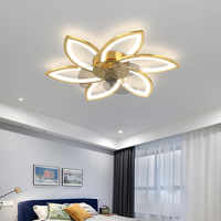 Lampu kipas plafon Modern desain Hotel komersial, lampu LED bunga emas dekorasi Motor DC Remote Control 3 kecepatan dapat diredupkan