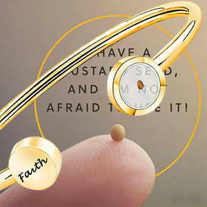 Brazalete Abierto de Acero Inoxidable con Baño de Oro Real y Grabado de Semilla de Mostaza, Joyería de Fe para Mujer, Resistente al Deslustre - Product Image 5