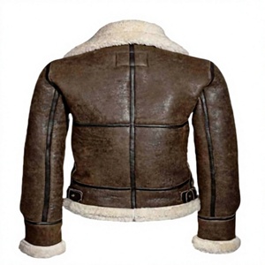 Blouson bomber en cuir pour femme, doublé de fausse fourrure, fermeture éclair, col en sherpa, vêtements d'extérieur d'hiver, logo personnalisé - Product Image 2