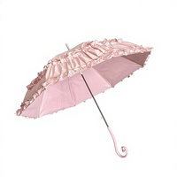 Parapluie de mariée droit 21IN*8K SPA50+ en dentelle beige, tissu pongee 190T en nylon, manche long, diamètre ouvert 100cm, pour mariage