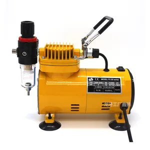 Kompresor Airbrush TC-20B Warna Kuning, Piston 1/6HP Bebas Minyak Pompa Udara Tanpa Airbrush untuk Melukis Seni Tato Pembuat Model