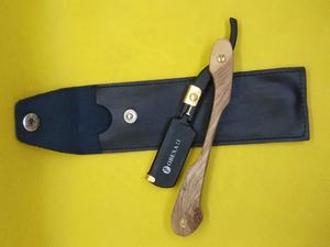 Maquinilla de afeitar de seguridad de acero inoxidable de una sola hoja con mango de madera, maquinilla de afeitar de peluquero de hoja completa para cortes de pelo facial - Product Image 3