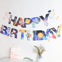 Joyeux anniversaire papier bannière espace extra-atmosphérique astronaute fusée galaxie thème guirlande enfants garçon fille fête d'anniversaire décorations fournitures