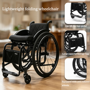 <span class=keywords><strong>Fauteuil</strong></span> roulant sportif pliable en aluminium léger, chaise <span class=keywords><strong>de</strong></span> mobilité manuelle portable <span class=keywords><strong>pour</strong></span> adultes handicapés - Product Image 2