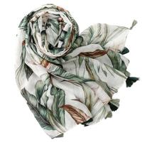 2025 printemps été mince foulard en soie fleurs tropicales feuilles de bananier imprimer gland châle Polyester écharpe pour les femmes