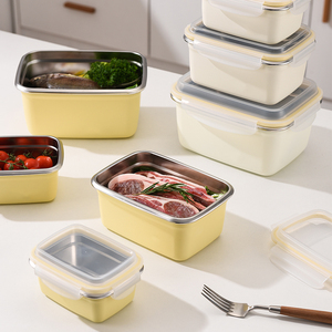 Caja hermética de almacenamiento de alimentos de acero inoxidable respetuosa con el medio ambiente, contenedores para refrigerador, organizador, contenedor de mantenimiento fresco - Product Image 4