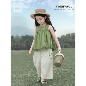 YOEHYAUL X5014 tulipe série filles sans manches robe ensemble enfants sans manches haut pantalon 3D fleur robe molène dentelle robe pour tout-petit - Product Image 3