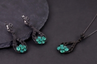 W0503 Hochwertiger Natürlicher Edelstein-Schmuck Großhandel Schwarz Verchromte 925 Sterling Silber Blumen-Ohrhänger Schmuck für Damen