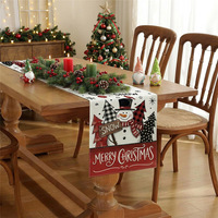 Chemin de table de Noël en polyester imitation lin, imprimé Père Noël, bonhomme de neige, renne, poinsettia, pour table à manger, fête, décoration de la maison