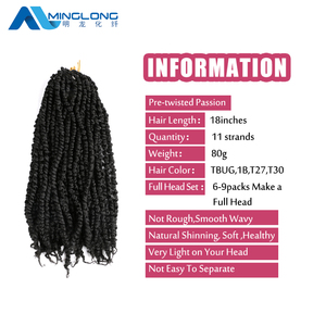 Prix Usine Haute Qualité 18/24 Pouces Cheveux Synthétiques pour <span class=keywords><strong>Femme</strong></span> Noire Tresses Ombre Passion <span class=keywords><strong>Twist</strong></span> Crochet - Product Image 2