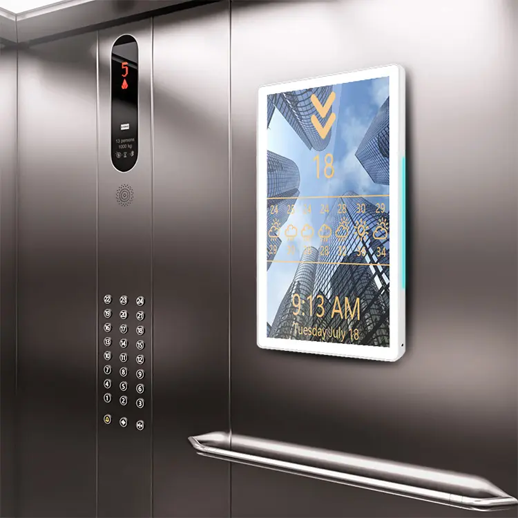 Anti-Theft Wifi Elevator Advertising Display Screen Lcd Touch Screen Panel Elevator Digital Signage Player Display for Elevator
