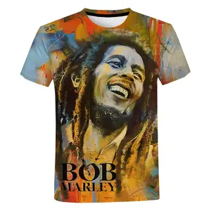 Kaus Hip Hop Bob Marley Kaus Cetak 3d untuk Pria Kaus Cetak Digital Seluruh Cetak Kaus Grafis Pakaian Logo Kustom