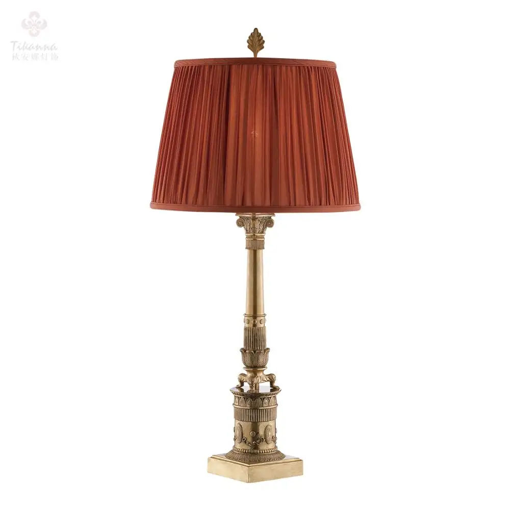 Vintage Red Pleaded Shade Unique Solid Brass Vintage Table Lamp for Bedside Living Room