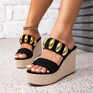 รองเท้าส้นตึกผู้หญิง QLFashion ประดับโลหะสีดำ ดีไซน์เรียบหรู สวมใส่สบายๆ - Product Image 3